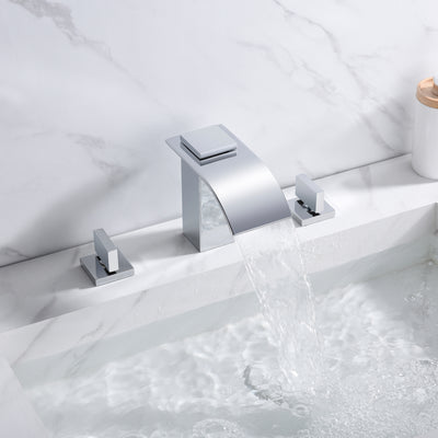 8 Inch Waterfall Widespread Bathroom Sink Faucet 3 Hole in Chrome Finish