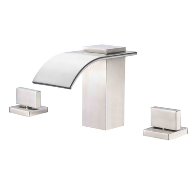 Robinet de salle de bain à large cascade en nickel brossé, robinet de vanité à 3 trous de 8 pouces