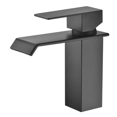 Robinet de salle de bain cascade noir monotrou à poignée unique, design moderne