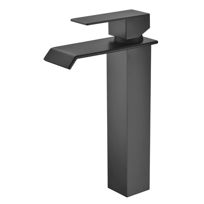 Robinet de salle de bains noir mat cascade à poignée unique, robinet de lavabo de conception moderne à trou unique