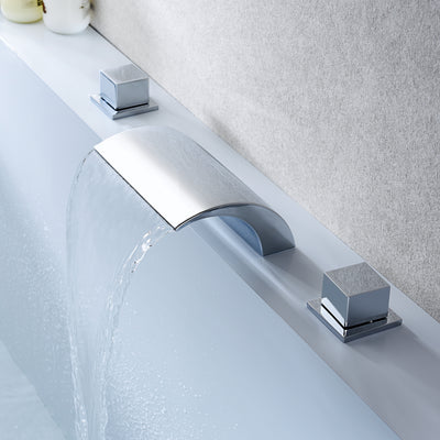Deck Mount Tub Faucet, 2 Handle Waterfall Roman Tub Faucet, Chrome Finish