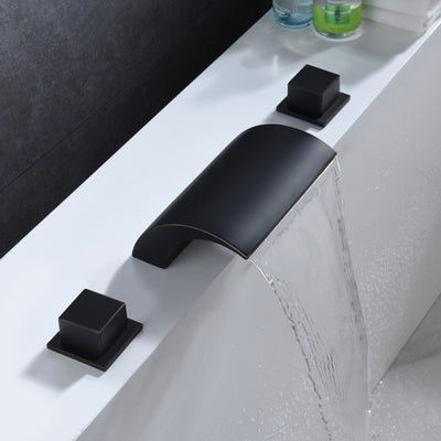 Deck Mounted Matte Black Roman Tub Faucet, Extra High Flow Waterfall Bathtub Faucet