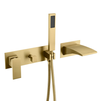 sumerain Robinet de baignoire mural avec douchette à main, robinet de baignoire cascade or brossé, robinet pour gaucher