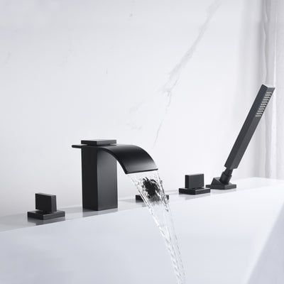 Robinet de baignoire romaine noir mat à montage sur pont avec bec cascade pour débit élevé
