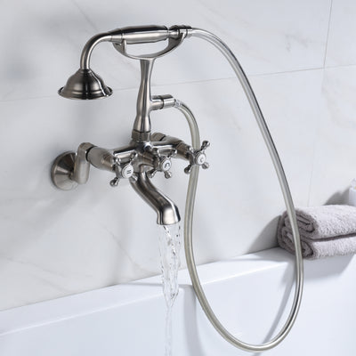 Robinet de baignoire sur pattes en nickel brossé, robinet de baignoire avec douche