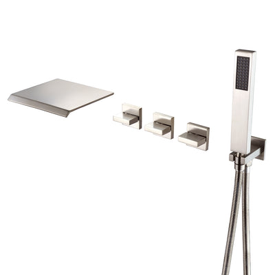 Robinet de baignoire mural en nickel brossé, bec cascade