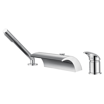 Robinet de baignoire romaine cascade monté sur pont à poignée unique avec douche à main, finition chromée