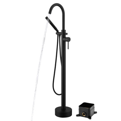 Sumerain Robinet de baignoire autoportant noir mat avec douchette à main, débit élevé