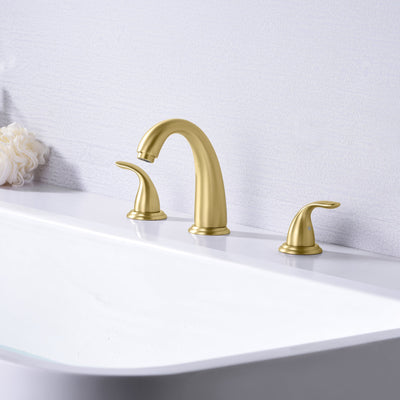 Robinet de salle de bain espacé à deux poignées en or brossé avec valve Sumerain