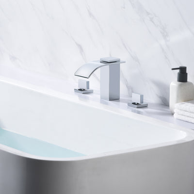 High Flow Two Handle Deck Mount Roman Tub Faucet with Waterfall Spout, Chrome Finish