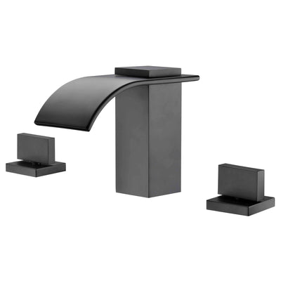 Robinet de baignoire romaine noir cascade à haut débit, remplissage de baignoire à deux poignées avec valve
