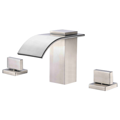 Robinet de baignoire romaine à 3 trous avec bec cascade à haut débit, nickel brossé