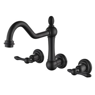 sumerain Robinet de baignoire noir à montage mural, remplissage de baignoire, style vintage, 3 trous, centre de 8 pouces