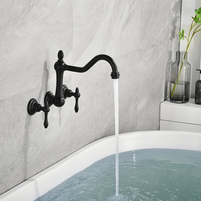sumerain Robinet de baignoire noir à montage mural, remplissage de baignoire, style vintage, 3 trous, centre de 8 pouces