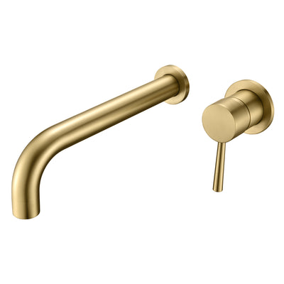 Robinet de baignoire mural en or brossé à haut débit avec bec extra long, valve incluse