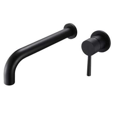 Robinet de baignoire noir mat à fixation murale à poignée unique et bec extra long avec valve brute