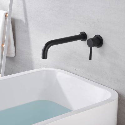 Robinet de baignoire noir mat à fixation murale à poignée unique et bec extra long avec valve brute