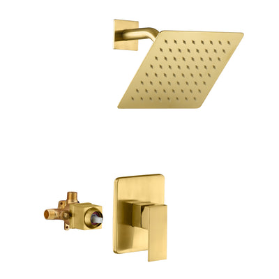 Robinet de douche à pression équilibrée en laiton brossé, valve brute et pomme de douche en métal inclus