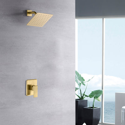 Robinet de douche à pression équilibrée en laiton brossé, valve brute et pomme de douche en métal inclus