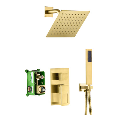 Système de robinet de douche à effet de pluie en laiton doré brossé avec valve brute