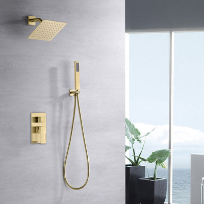 Brushed Gold Brass Rain Shower Faucet System with Rough-In Valve