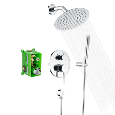 Système de robinet de douche à effet de pluie mural entièrement en métal, valve brute incluse, finition chromée