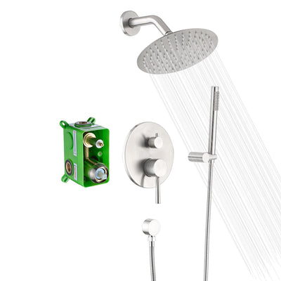 Système de douche à effet de pluie mural en nickel brossé avec valve brute