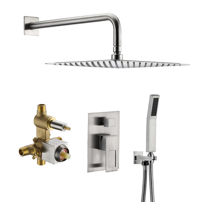 Système de douche à effet pluie en nickel brossé avec valve d'équilibrage de pression