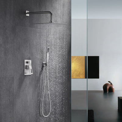 Système de douche à effet pluie en nickel brossé avec valve d'équilibrage de pression