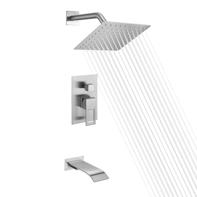 Ensemble de robinet de baignoire et de douche en nickel brossé avec bec de baignoire cascade et valve d'équilibrage de pression incluse