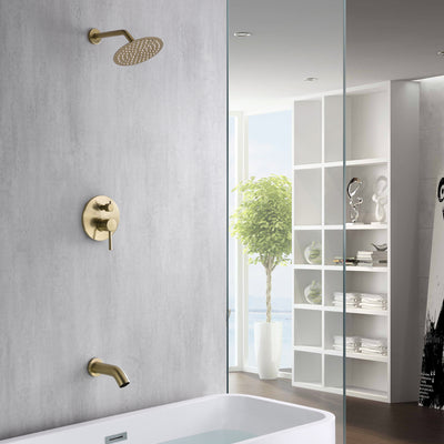 Brushed Gold Tub and Shower Faucet Set with Waterfall Tub Spout