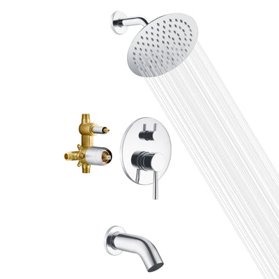 Sumerain Robinet de baignoire et de douche avec valve, kit de baignoire de douche avec valve d'équilibrage de pression, pomme de douche à effet pluie de 20,3 cm et bec cascade, finition chromée