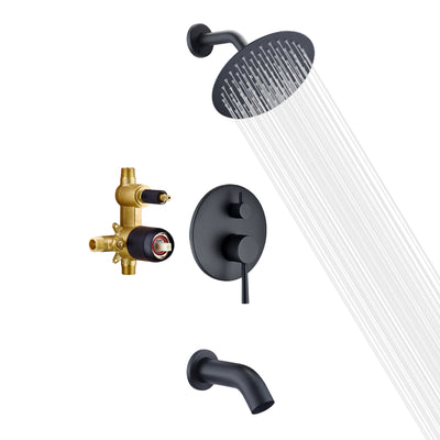 Sumerain Kit de garniture de baignoire et de douche avec valve brute, robinet de douche noir avec bec de baignoire, pomme de douche de 8 pouces, cartouche d'équilibrage de pression