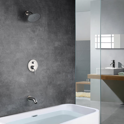 Tub and Shower Faucet Set Brushed Nickel with Waterfall Tub Spout and High Pressure Rain Shower