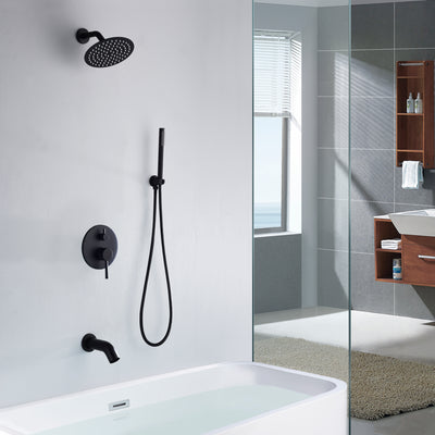Sumerain Matte Black Rain Shower System Set with Waterfall Tub Spout