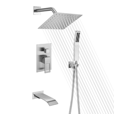 Système de douche, baignoire-douche en nickel brossé, robinet à bec cascade avec valve d'équilibrage de pression