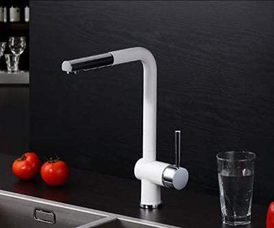 Sumerain Pull Out Kitchen Faucet, White and Chrome Finish