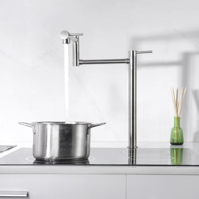 Support de pont de remplissage de pot, finition nickel brossé avec tige d'extension et bec à double joint pivotant de 20"