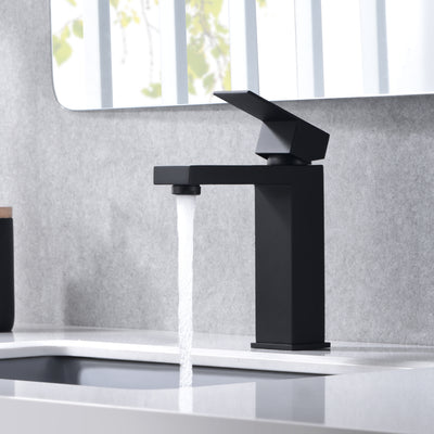 sumerain Matte Black Bathroom Faucet Single Hole Bathroom Sink Faucet SUS 304 Stainless Steel