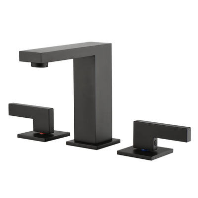 sumerain Robinet de lavabo de salle de bain noir mat répandu de 8 pouces, robinet de lavabo à 3 trous, robinet de vanité avec tuyau à connexion rapide en forme de Y