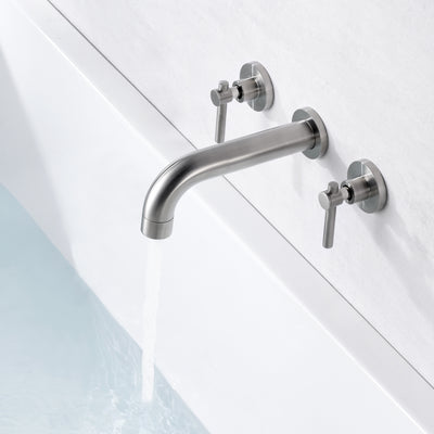 SUMERAIN Robinet de baignoire mural en nickel brossé, robinet de remplissage de baignoire à 3 trous avec valve brute