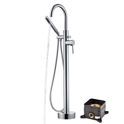 sumerain Robinet de baignoire autoportant à fixation au sol chromé, conception modulaire en laiton massif avec boîte dissimulée, débit élevé