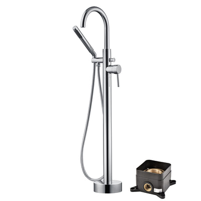 sumerain Robinet de baignoire autoportant à fixation au sol chromé, conception modulaire en laiton massif avec boîte dissimulée, débit élevé
