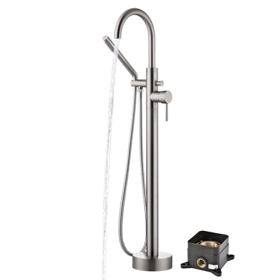 sumerain Robinet de baignoire autoportant en nickel brossé, remplissage de baignoire monté au sol, conception modulaire en laiton massif, boîte dissimulée, débit élevé