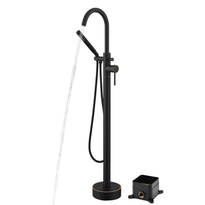 sumerain Robinet de baignoire à fixation au sol en bronze huilé avec douchette à main, conception modulaire en laiton massif dissimulé, débit élevé