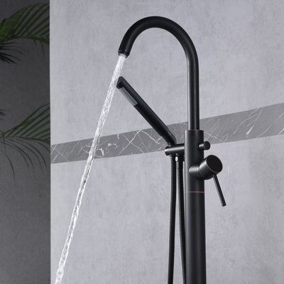 sumerain Robinet de baignoire à fixation au sol en bronze huilé avec douchette à main, conception modulaire en laiton massif dissimulé, débit élevé